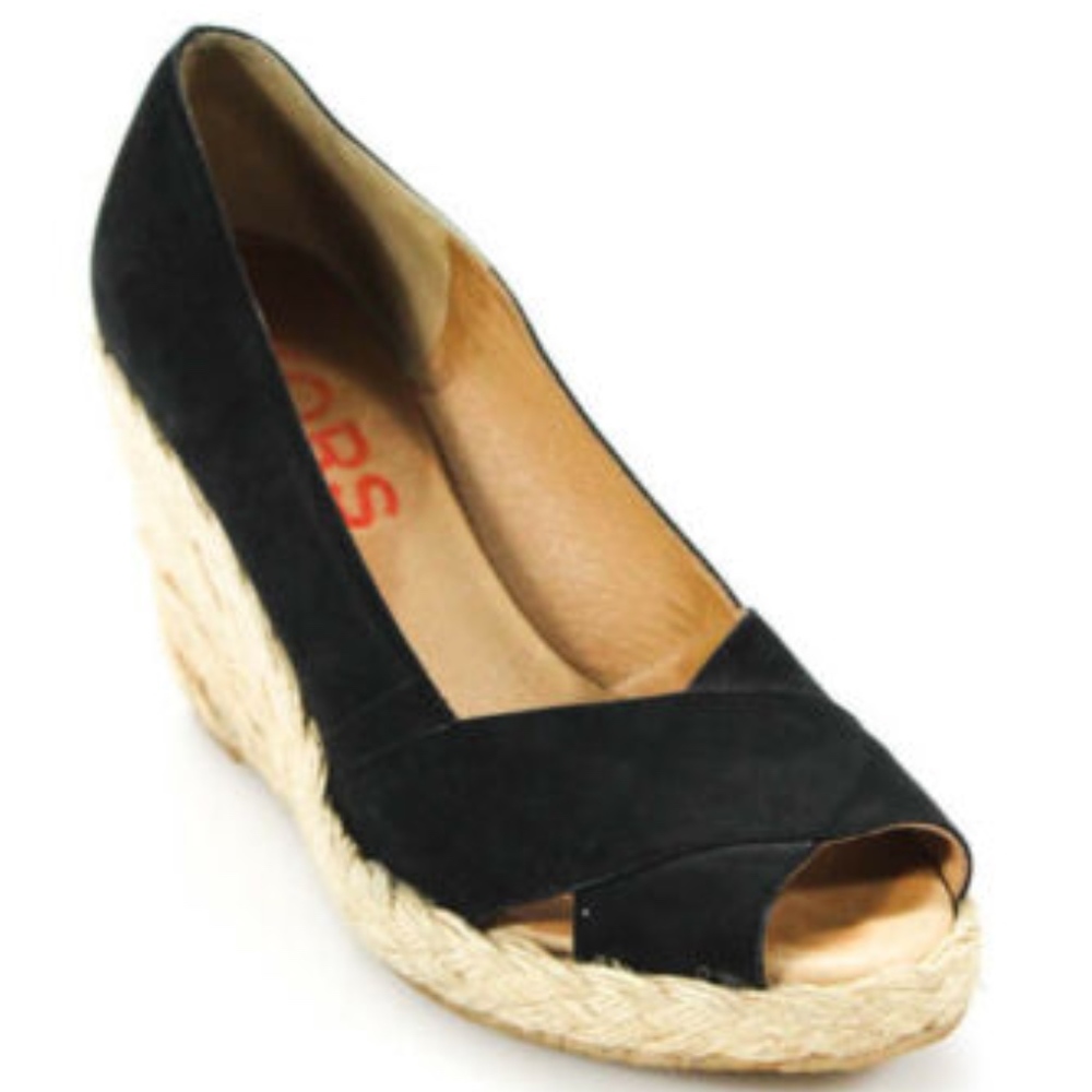MICHAEL KORS BLACK SUEDE ESPADRILLE PEEP TOE WEDGE